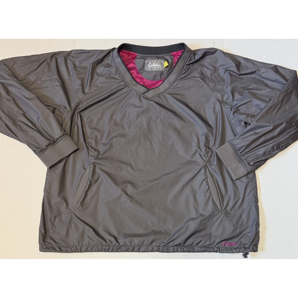 CABELAS - Women's Pullover Windbreaker - Gray Pink V-Neck Lined - 2XL XXL